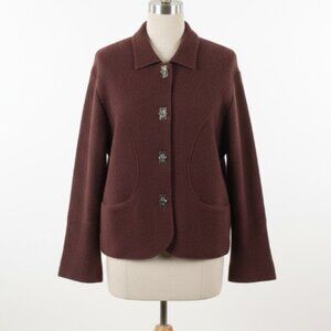 Vintage Lisa International 100% Boiled Wool Sweater Jacket Classic Warm Layer XL